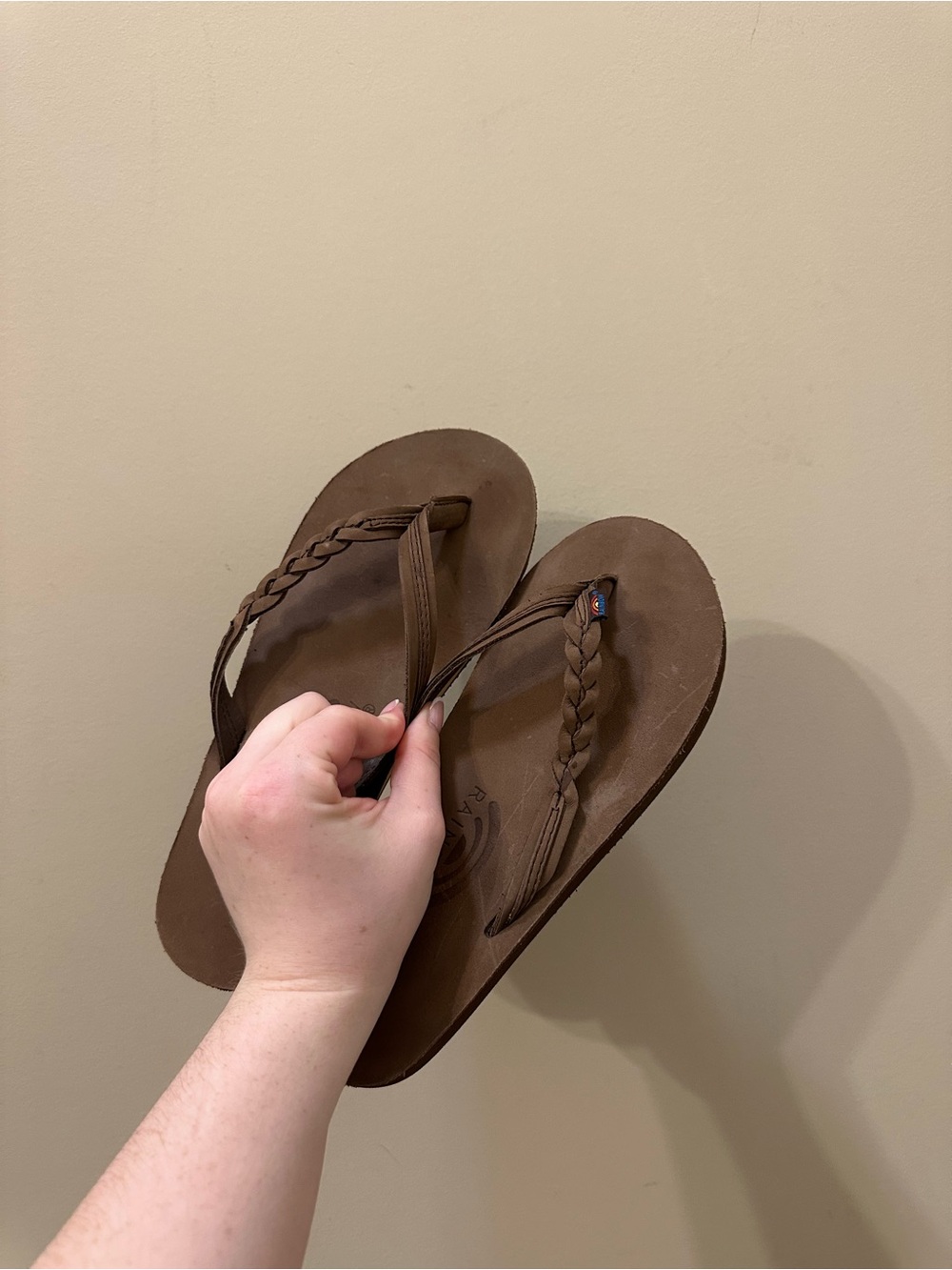 Brown Braided Rainbow Flip Flops